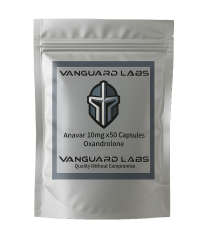 Compact foil packet of Vanguard Labs Anavar capsules, designed for safe storage and protection from moisture.