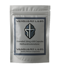 Foil packet containing Vanguard Labs Dianabol capsules, silver blister-style packaging with labelled compartments.