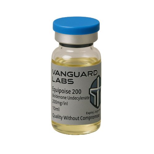 Clear glass vial containing injectable Equipoise 200 solution with sealed cap and label.